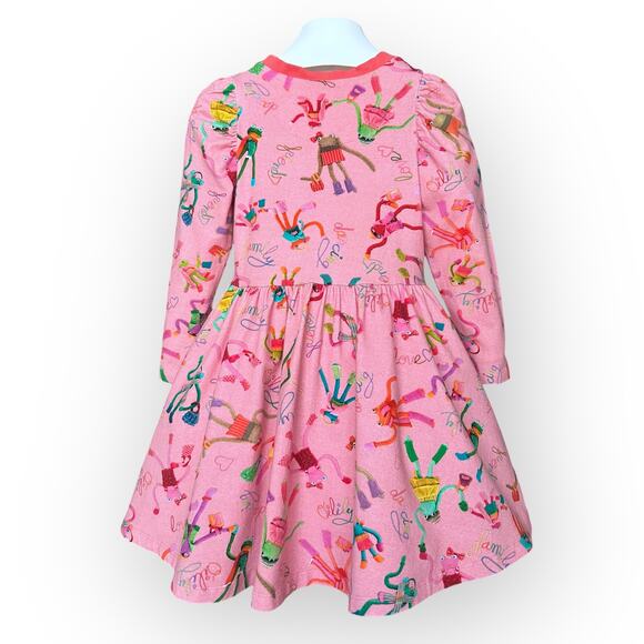 Oilily Organic Cotton Puff Sleeve Dress and Tights Size 104 (4 Years) Pink Multi - Picture 4 of 16